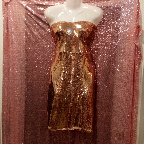 NWOT💕Forever 21 *SZ 1X  Bronze Sequined Dress! Nude Spandex Attached Under Slip - Picture 1 of 9